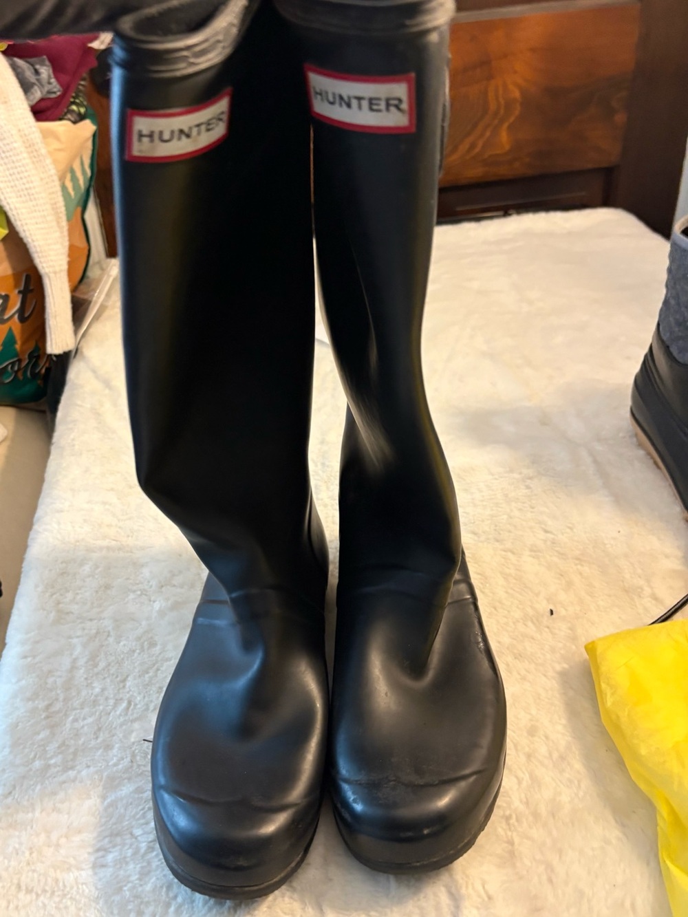 Hunter Black Tall Rain Boots with Red Logo Trim